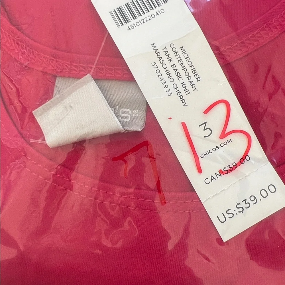 NWT! Chico’s Maraschino Cherry Pink Tank Top Sleeveless Boxy Microfiber Size XL - Picture 11 of 11